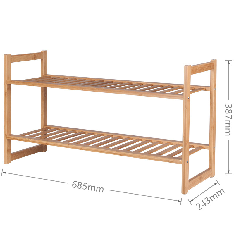 BAMBKIN 2-Tier Shoe Rack,Bamboo Stackable Shoe shelf Storage Organizer For EntrywayHallway and Closet Shoe Rack