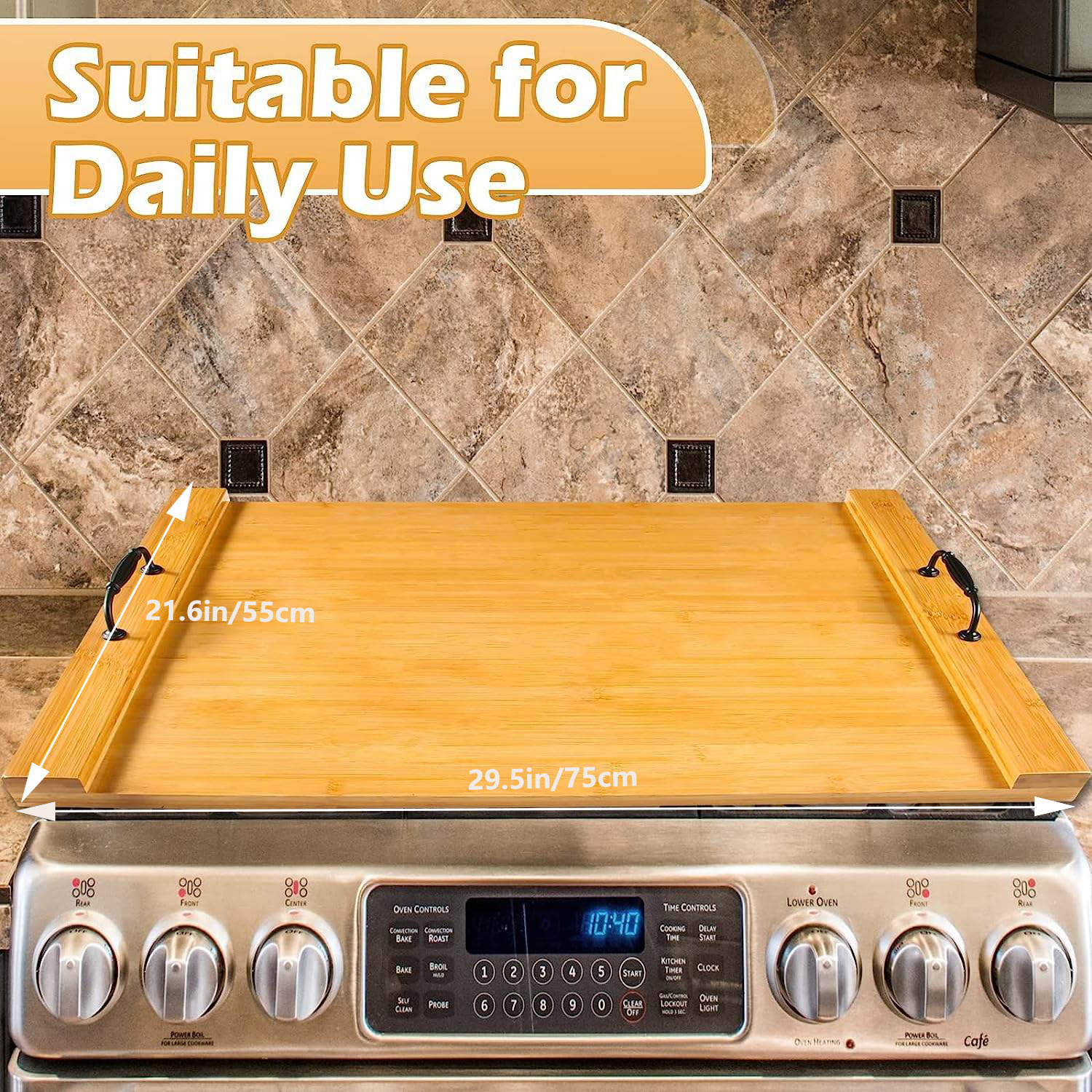 Extra large stove cover kitchen big bamboo acacia wood meat and vegetables cutting board charcuterie serving tray with handles