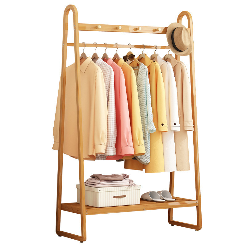 Factory Sturdy Freestanding Bamboo Coat Rack with Shelf and Hooks