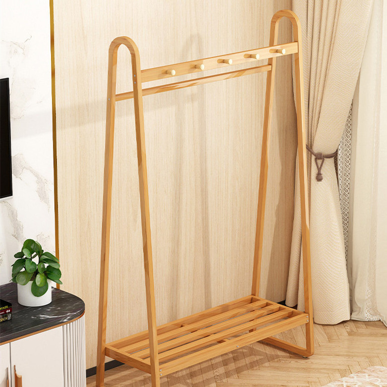 Factory Sturdy Freestanding Bamboo Coat Rack with Shelf and Hooks