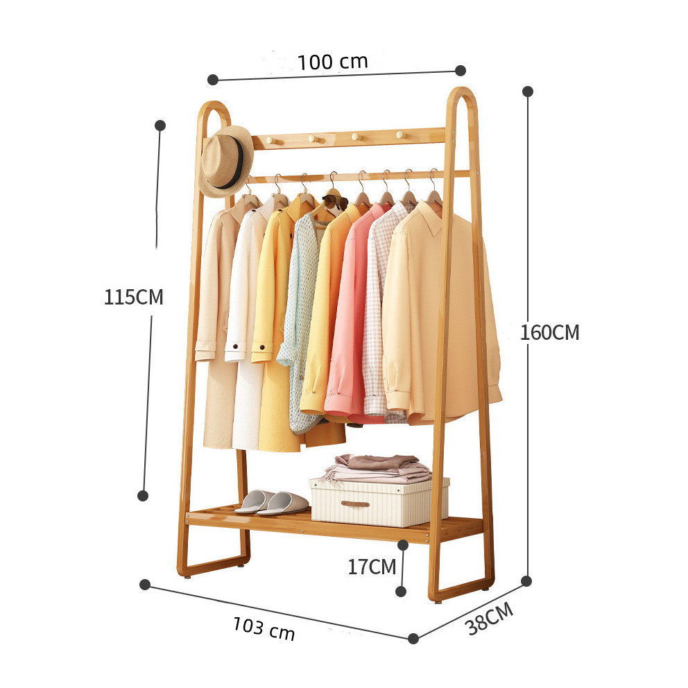 Factory Sturdy Freestanding Bamboo Coat Rack with Shelf and Hooks