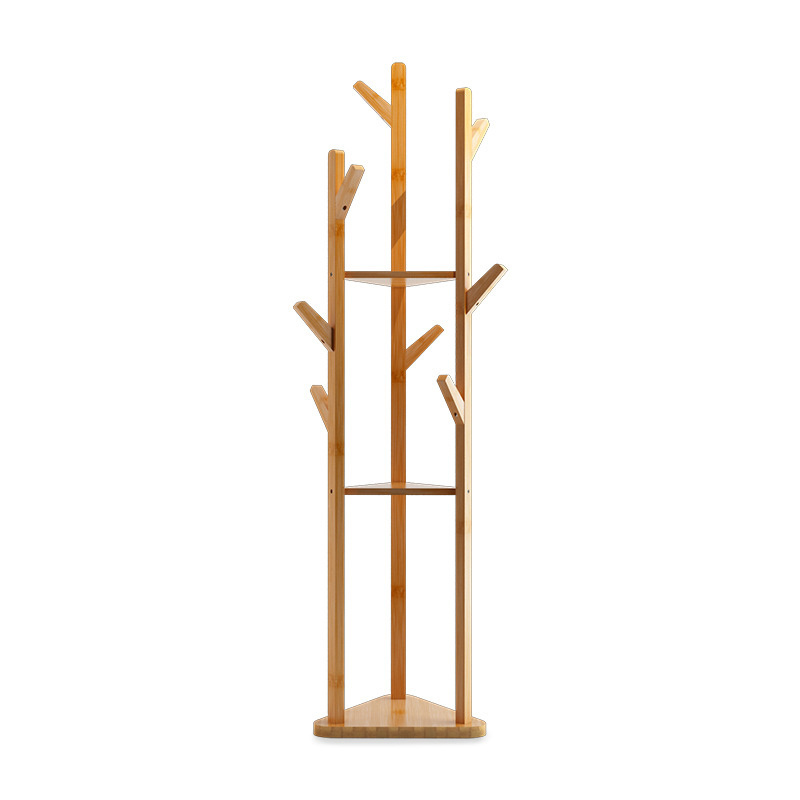 Antique Custom Design Portable Natural Bamboo Coat Rack with 3 Tier Shelves