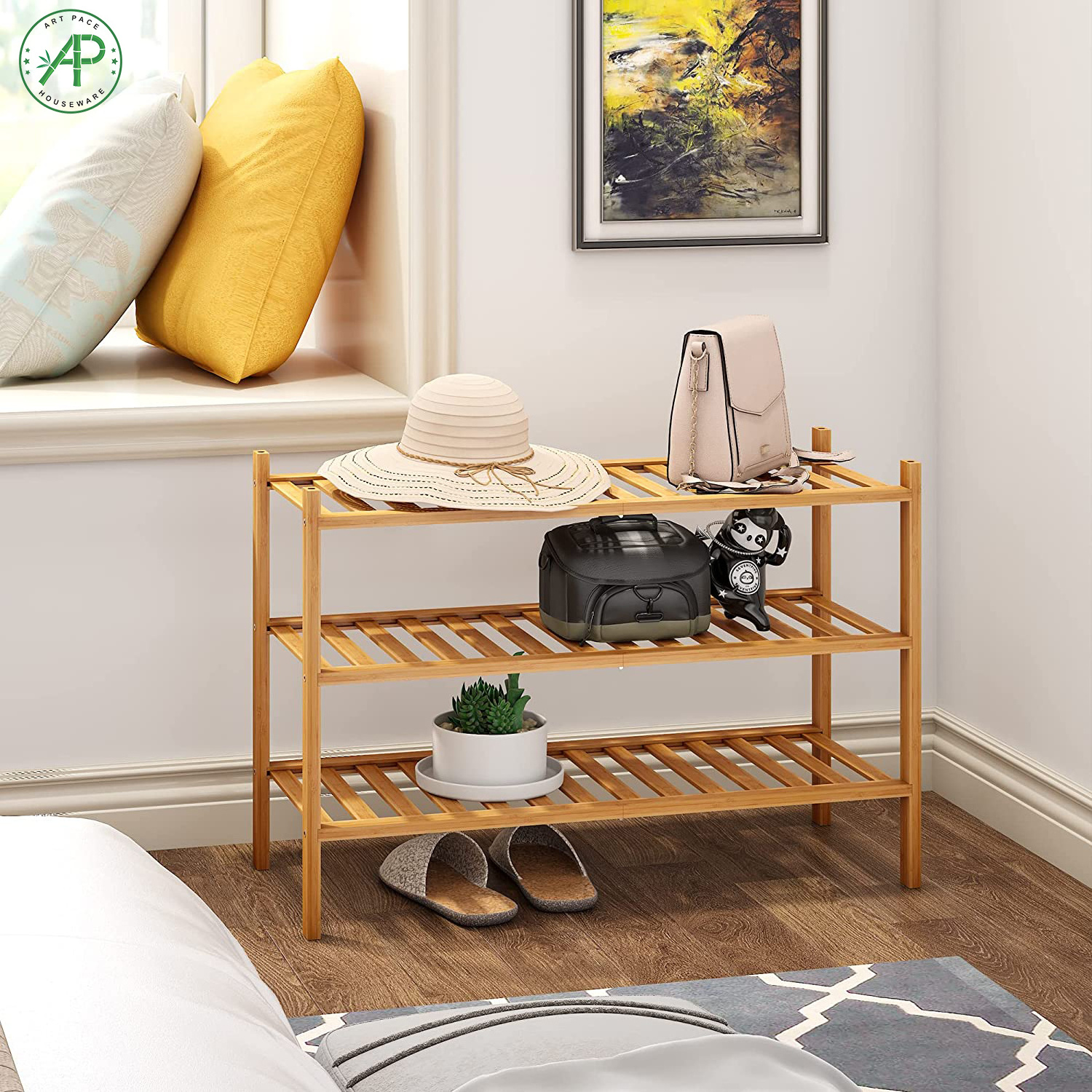 New Arrival Bamboo Wooden Foldable Shoe Rack Storage Organizer Cabinet 3 4 Tier Folding Design Display For Closet Living Room