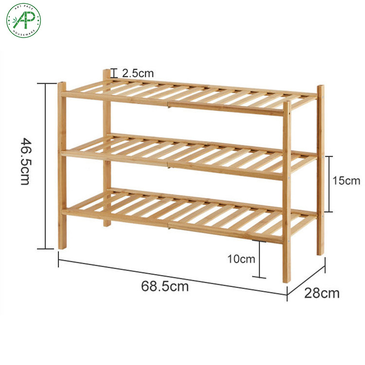 Fashionable Customized Portable 3 Tier Bamboo Wooden Shoe Rack