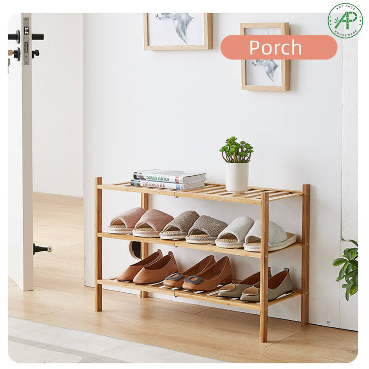 Fashionable Customized Portable 3 Tier Bamboo Wooden Shoe Rack