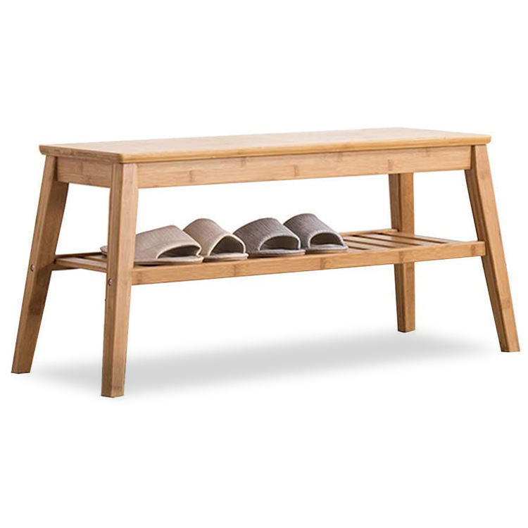 Simple Style Bamboo Shoe Bench with Storage Shelf for Entryway