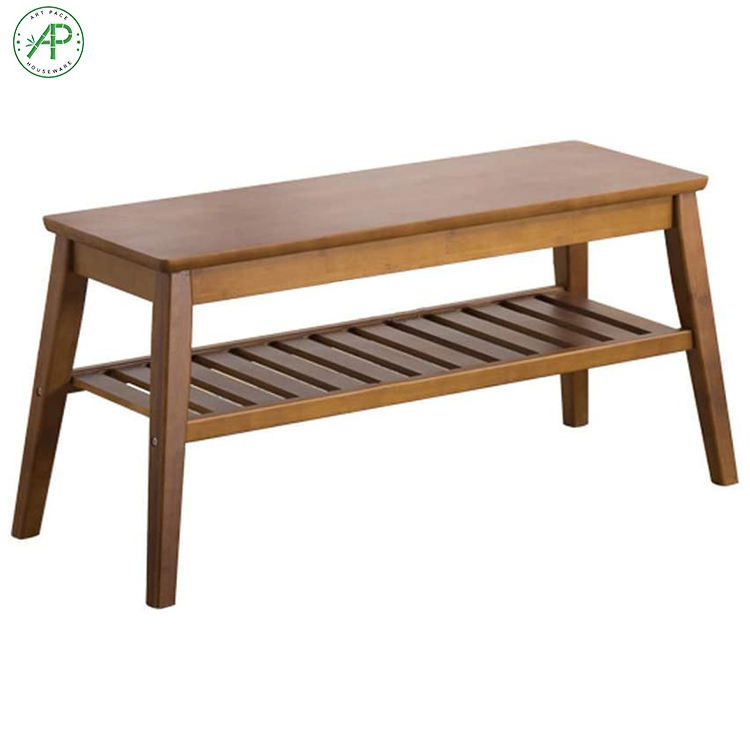 Simple Style Bamboo Shoe Bench with Storage Shelf for Entryway