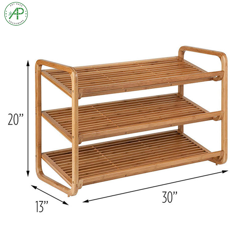 Modern Design Customized Bamboo 3-Tier Shoe Shelf for Entryway