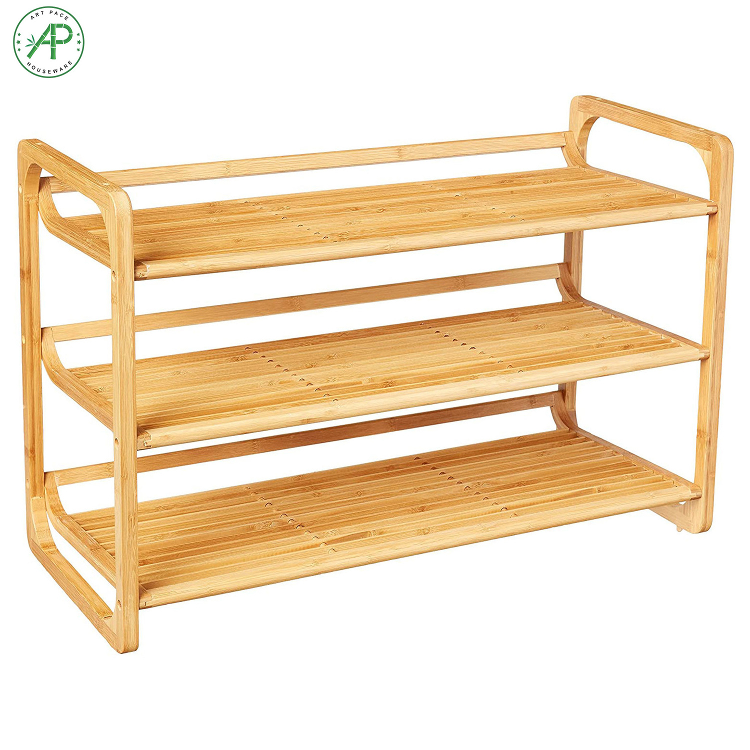 Modern Design Customized Bamboo 3-Tier Shoe Shelf for Entryway