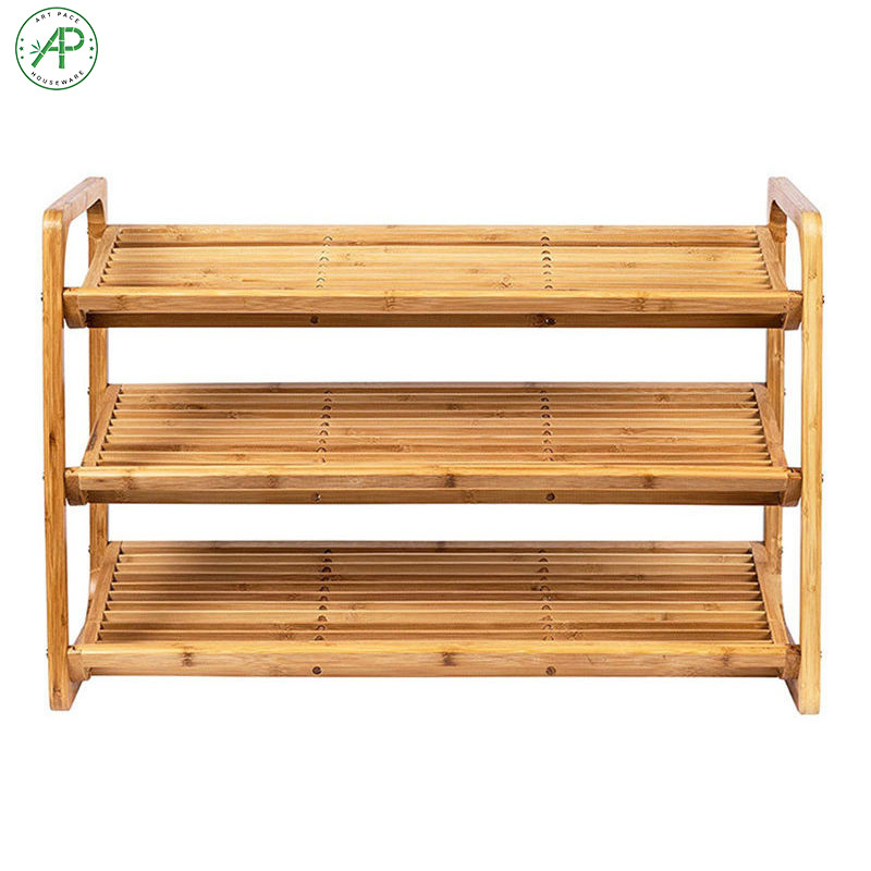 Modern Design Customized Bamboo 3-Tier Shoe Shelf for Entryway