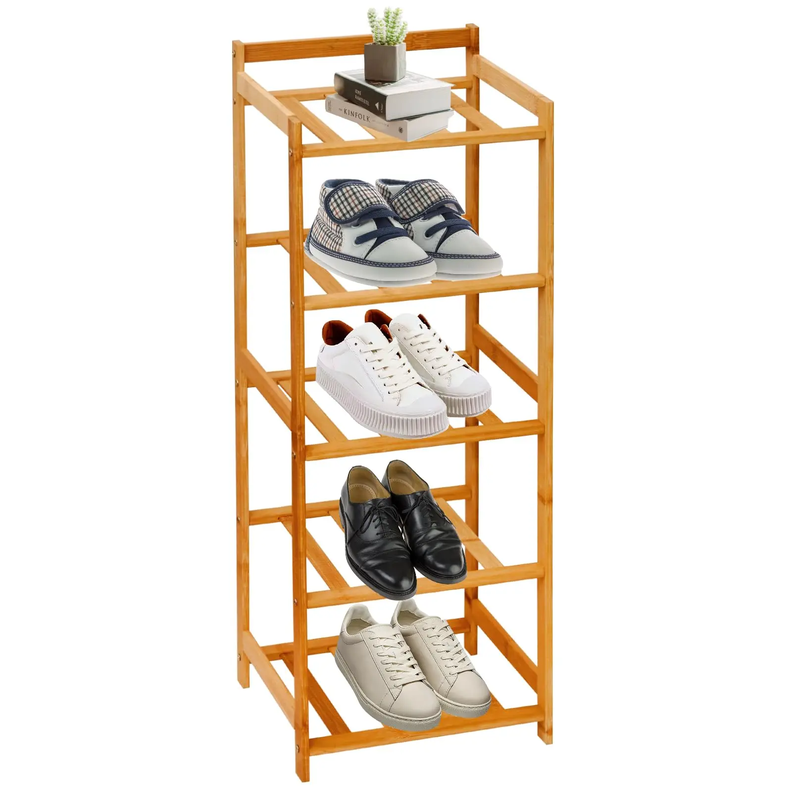 Vertical Narrow Bamboo Shoe Rack 5 Tier Shelf Shoe Rack Storage Organizer for Entryway Small Spaces