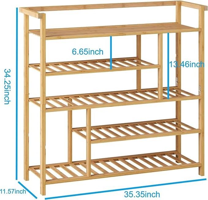 5 Tier Bamboo Shoe Shelf Shoe Organizers with Spacious Top Large Shoes Rack for Closet Entryway Bedroom