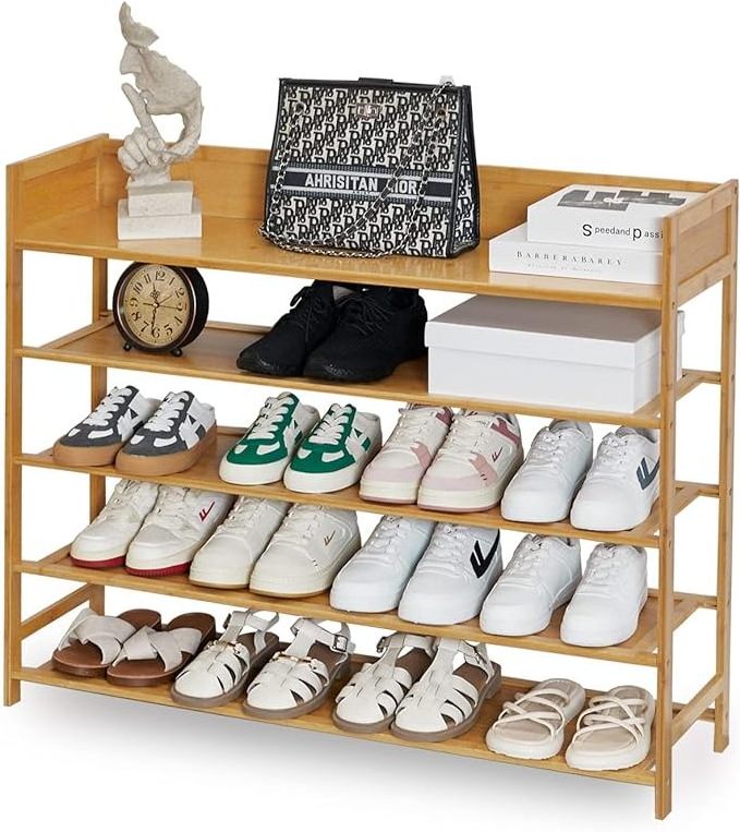 Bamboo Shoe Rack Organizer 5 Tier Shoe shelf Storage Organizer For Entryway  Hallway and Closet