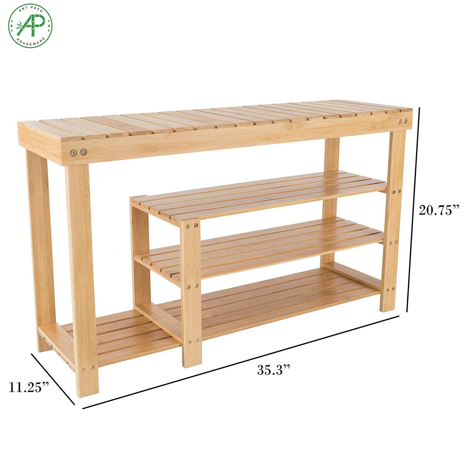 Large Space Bamboo Shoe Shelf Bench for Hall, Bathroom, Living Room, Hallway