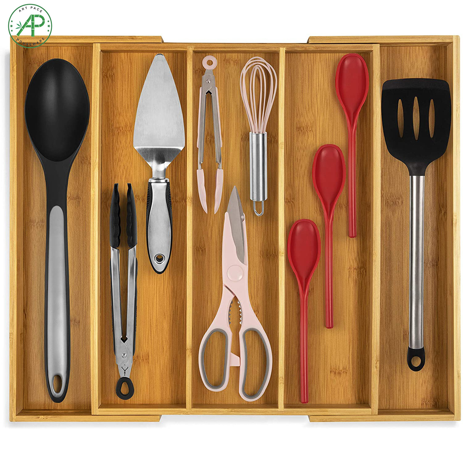 Natural Bamboo Expandable Kitchen Drawer Organizer and Utensil Organizer