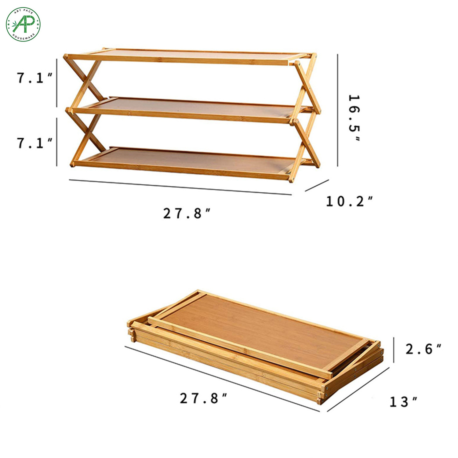 Factory Wholesale Foldable 3 Tier Bamboo Wood Shoe and Boot Rack for Living Room Balcony Closets Bathroom Store Sale