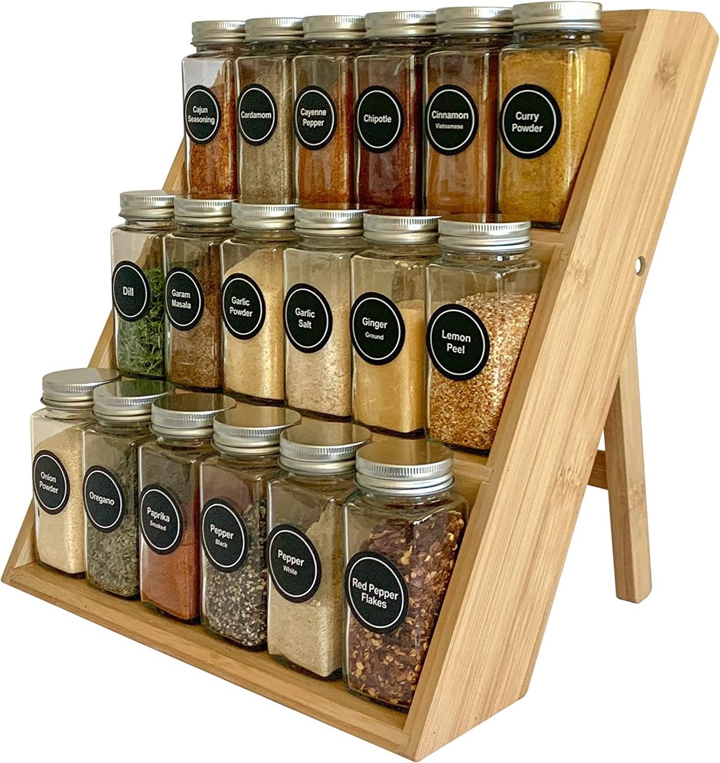 Bamboo Spice Rack Set and Organizer, 3-tier Seasoning Spice Jar with rack