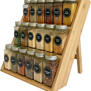 Bamboo Spice Rack Set and Organizer, 3-tier Seasoning Spice Jar with rack