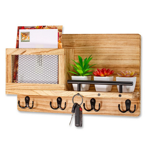 Wall Mount in Entryway, Mudroom or Office. Solid Wood Mail Organizer Floating Shelf Key Rack