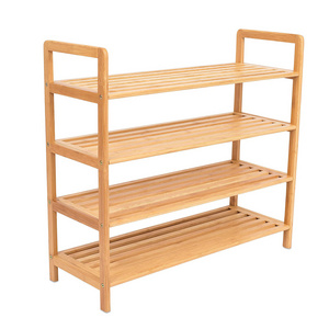 Home Free Standing Bamboo Shoe Rack 4 Tier Wood Closets and Entryway