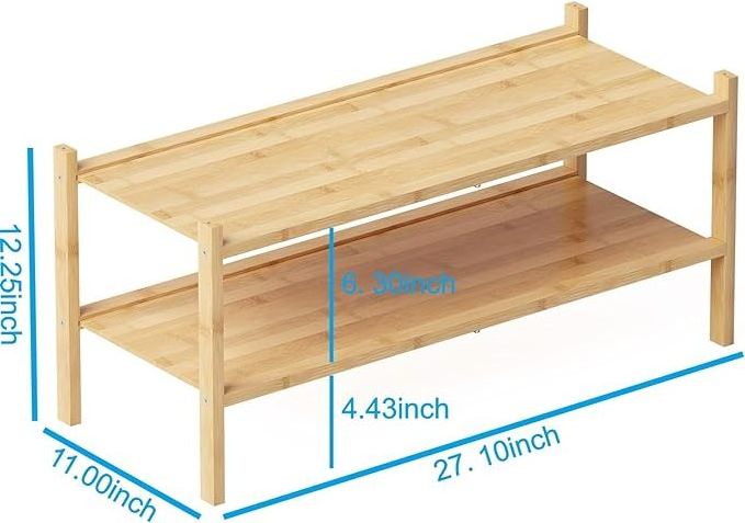 2-Tier Bamboo Stackable Shoe Shelf Small Shoes Rack for Closet Entryway Hallway