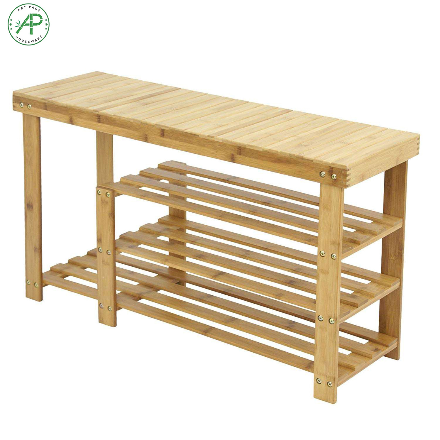 Large Space Bamboo Shoe Shelf Bench for Hall, Bathroom, Living Room, Hallway