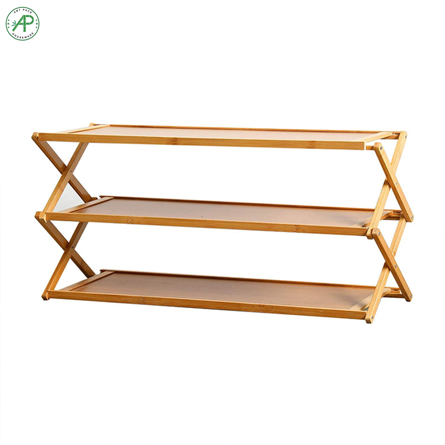 Factory Wholesale Foldable 3 Tier Bamboo Wood Shoe and Boot Rack for Living Room Balcony Closets Bathroom Store Sale