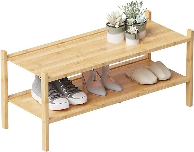 2-Tier Bamboo Stackable Shoe Shelf Small Shoes Rack for Closet Entryway Hallway