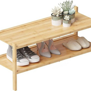 2-Tier Bamboo Stackable Shoe Shelf Small Shoes Rack for Closet Entryway Hallway