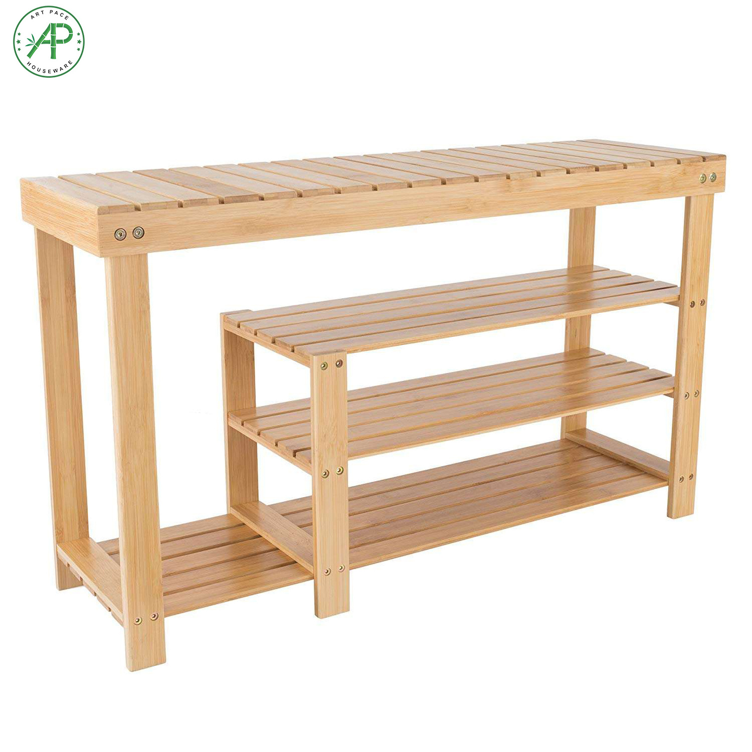 Large Space Bamboo Shoe Shelf Bench for Hall, Bathroom, Living Room, Hallway