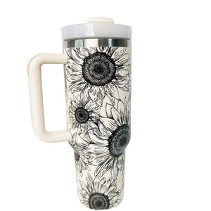 Sunflower UV printing 40OZ Mug Double Wall Vacuum 304 Stainless Steel Cup 12000ml Quencher Tumbler With Handle