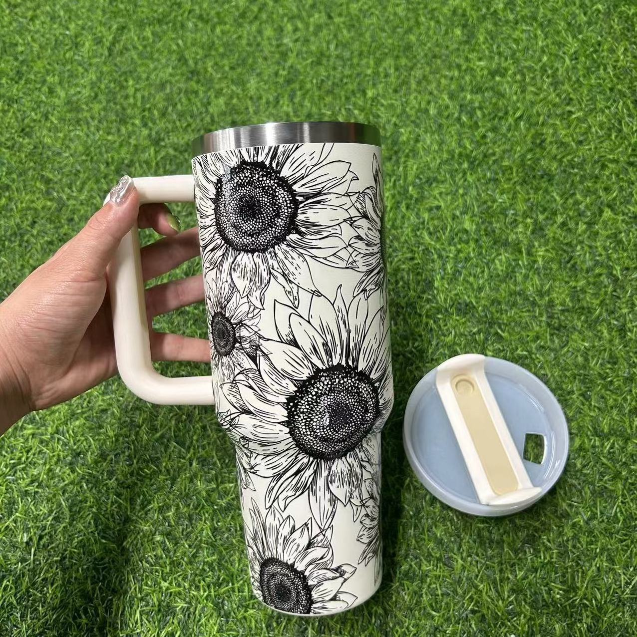 Sunflower UV printing 40OZ Mug Double Wall Vacuum 304 Stainless Steel Cup 12000ml Quencher Tumbler With Handle