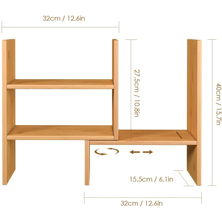 Bamboo Wood  Wooden Adjustable Desktop Organizer Display Book Shelf Rack Bookshelf Bookcases