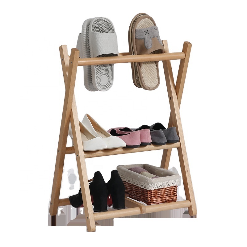 X-style solid wood multi-layer simple modern door simple slippers rack folding wooden shoe racks