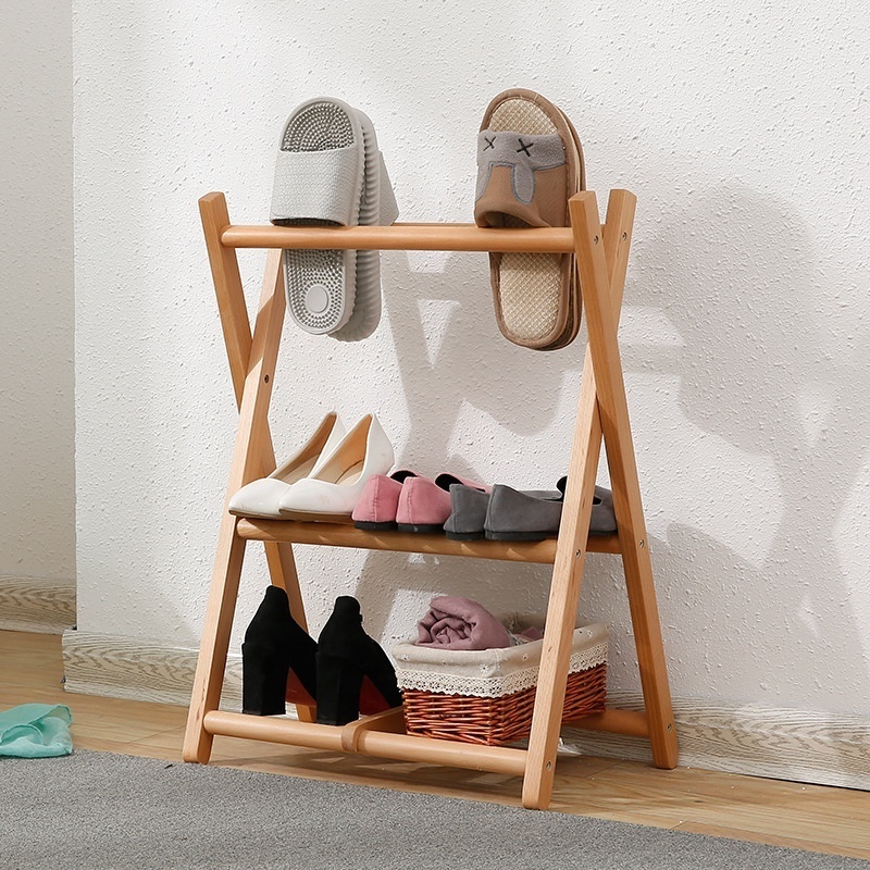 X-style solid wood multi-layer simple modern door simple slippers rack folding wooden shoe racks