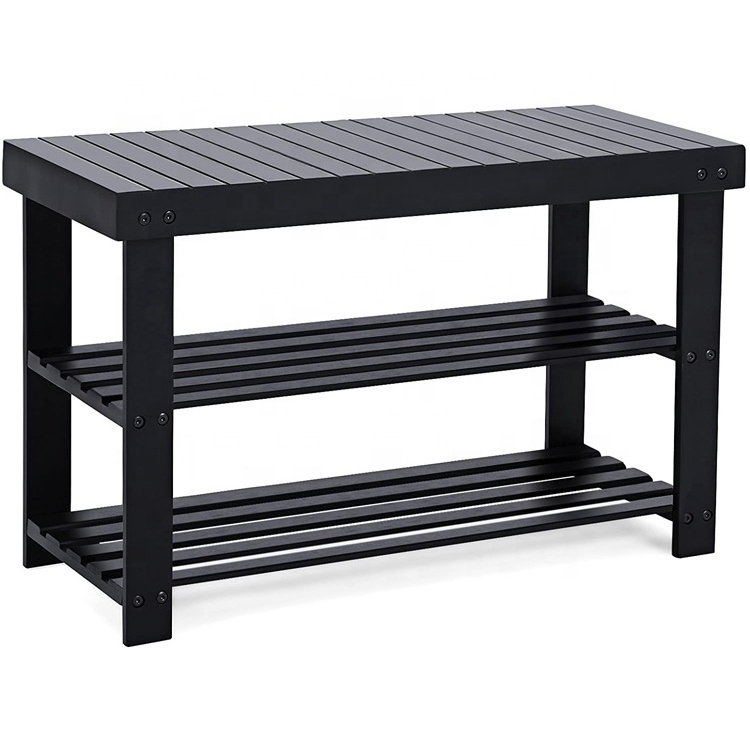 Wood Black Shoe Rack Bench 3-Tier for sale, Wooden Shoe Organizer, Bamboo shoe racks shelf