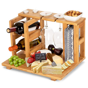 Bamboo wooden Wine Rack and Cheese Display Board with Wine Caddy,  Wine Bottle and Glass Holder