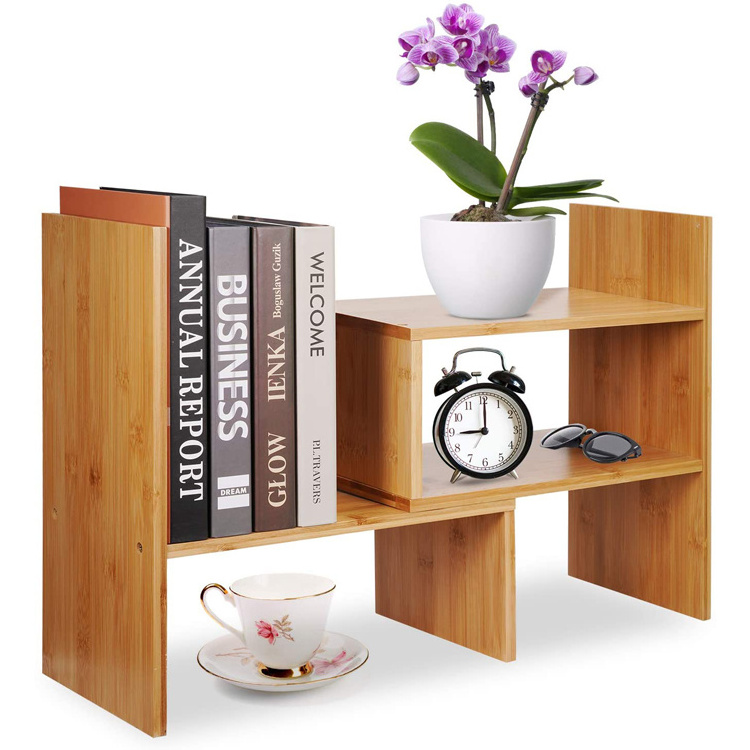 Bamboo Wood  Wooden Adjustable Desktop Organizer Display Book Shelf Rack Bookshelf Bookcases