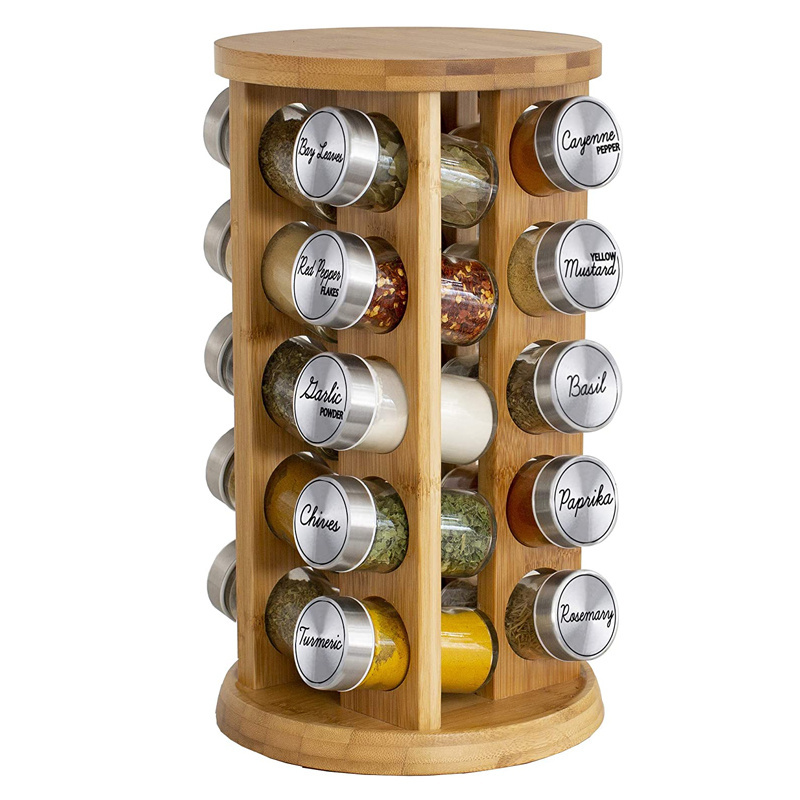 20 Jar Bamboo Rotating Spice Rack Countertop Standing Spices Shelf Holder Tower Organizer