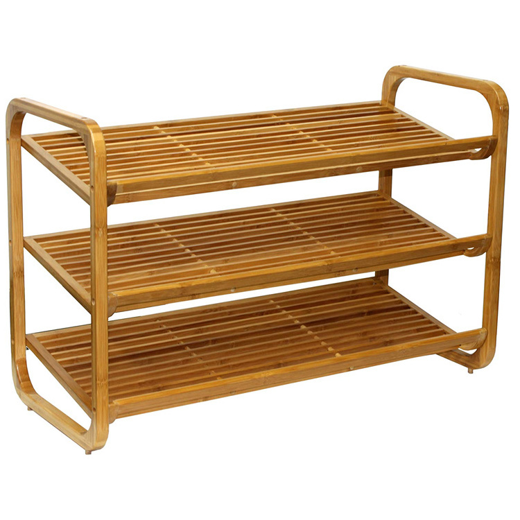 Bamboo Shoe Rack 3-Tier Entryway Shoes Shelf Storage Organizer for Home & Office Easy to Assemble