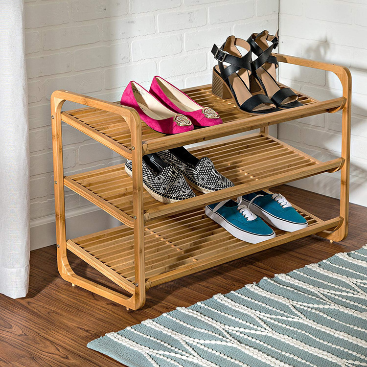 Bamboo Shoe Rack 3-Tier Entryway Shoes Shelf Storage Organizer for Home & Office Easy to Assemble