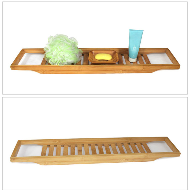 Bathroom Bath Tub Wine Glass Holder Stand Bamboo Caddy Shelf Tray Bathtub Rack