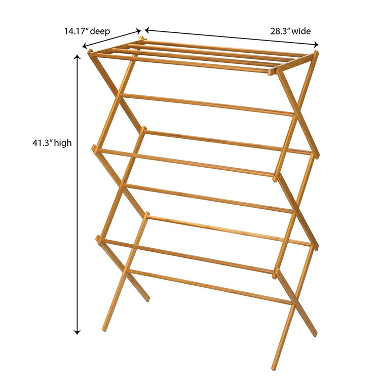 Tall Indoor Folding Bamboo Wooden Clothes Drying Rack for Dry Laundry and Hang Cloth