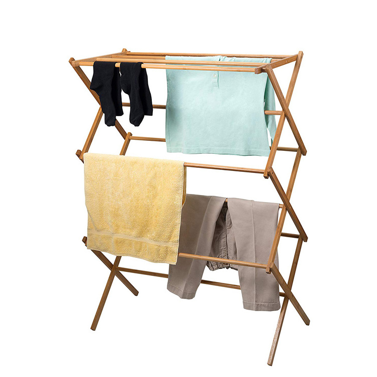 Tall Indoor Folding Bamboo Wooden Clothes Drying Rack for Dry Laundry and Hang Cloth