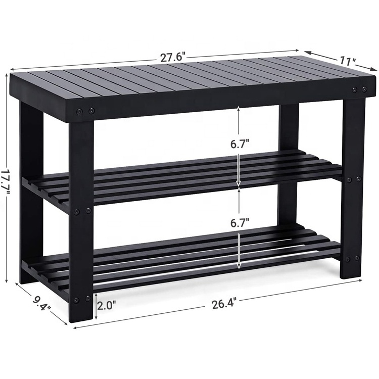 Wood Black Shoe Rack Bench 3-Tier for sale, Wooden Shoe Organizer, Bamboo shoe racks shelf