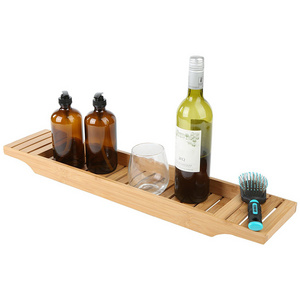 Bathroom Bath Tub Wine Glass Holder Stand Bamboo Caddy Shelf Tray Bathtub Rack