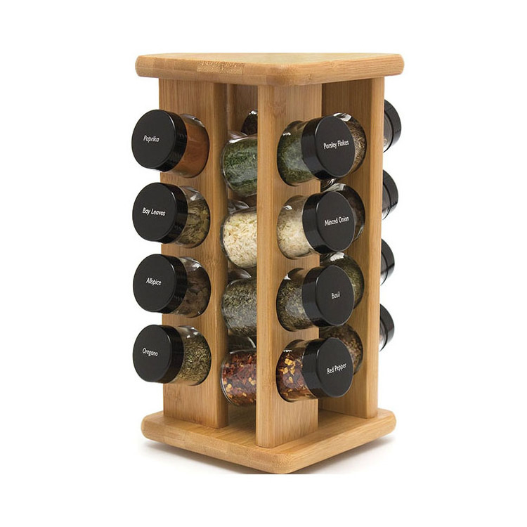 20 Jar Bamboo Rotating Spice Rack Countertop Standing Spices Shelf Holder Tower Organizer