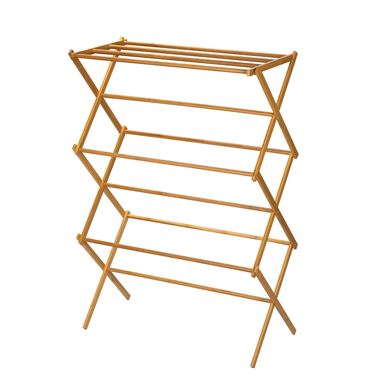 Tall Indoor Folding Bamboo Wooden Clothes Drying Rack for Dry Laundry and Hang Cloth