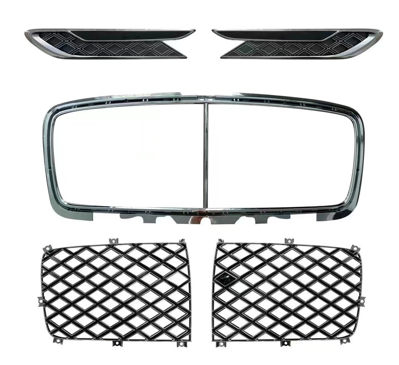 Car Front Bumper Under Grille Plated Silver For Bentley New Flying Spur 2020-2024 Electroplated Grill