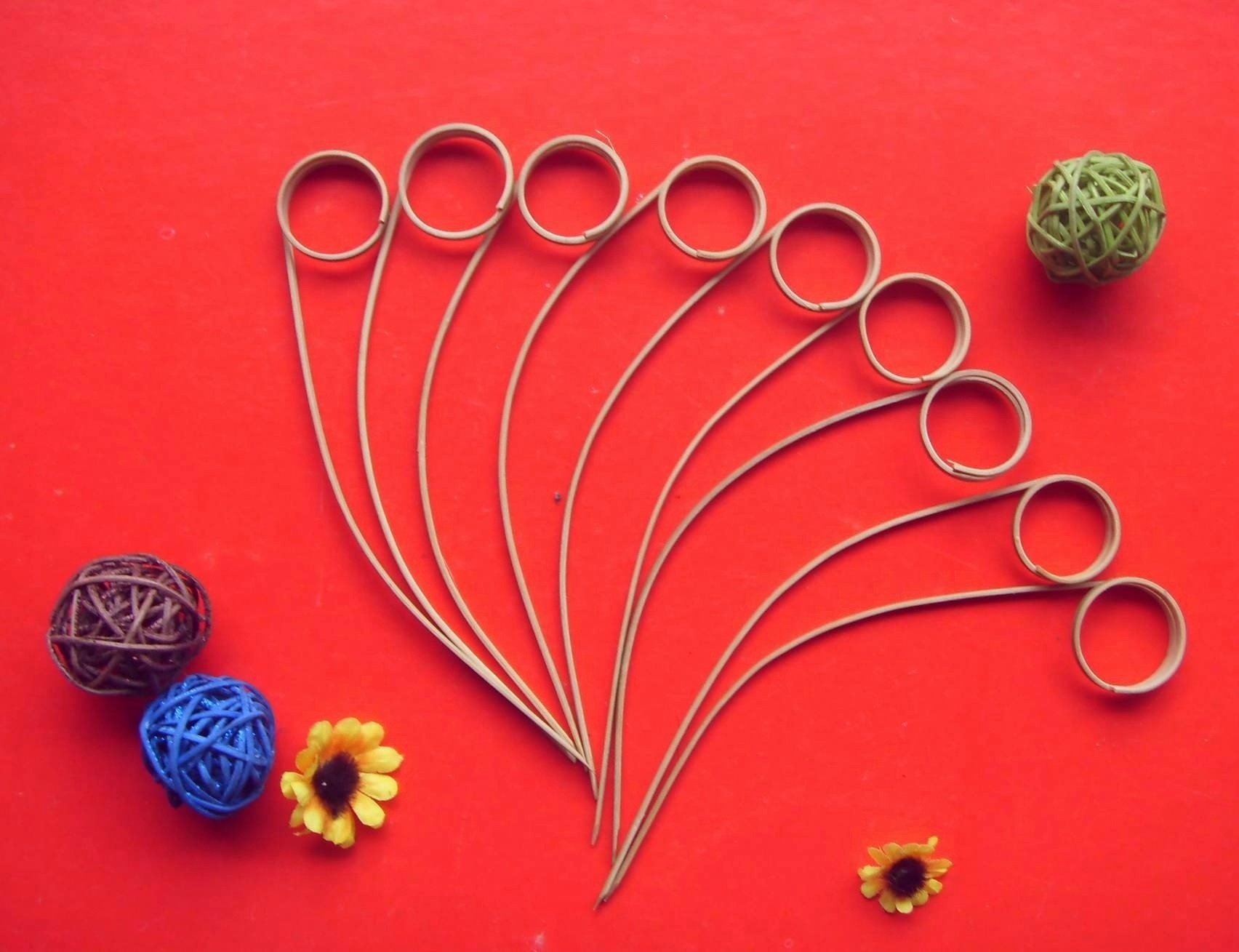 Bamboo Looped Picks Finger Ring Cocktail Fruit Twist Skewer